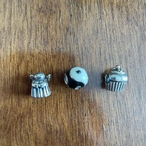 Silver Charm Set with Angel, Yin Yang, and Cupcake